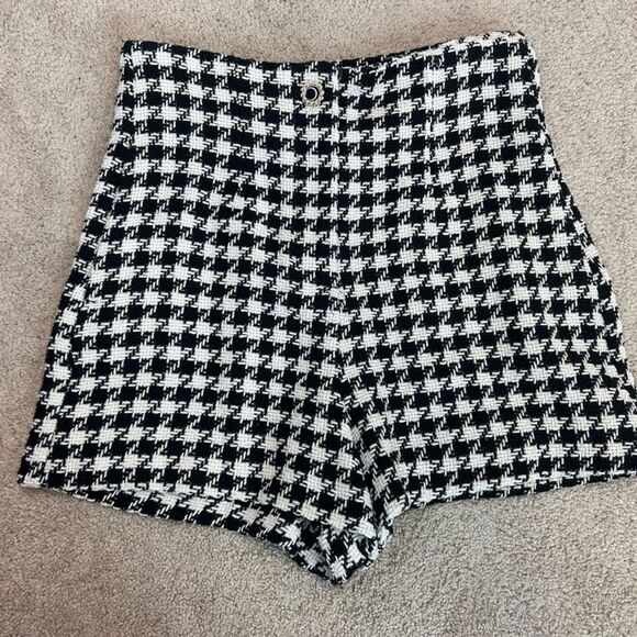 ZARA - Houndstooth Tweed High Waist Shorts sz L - Picture 8 of 10